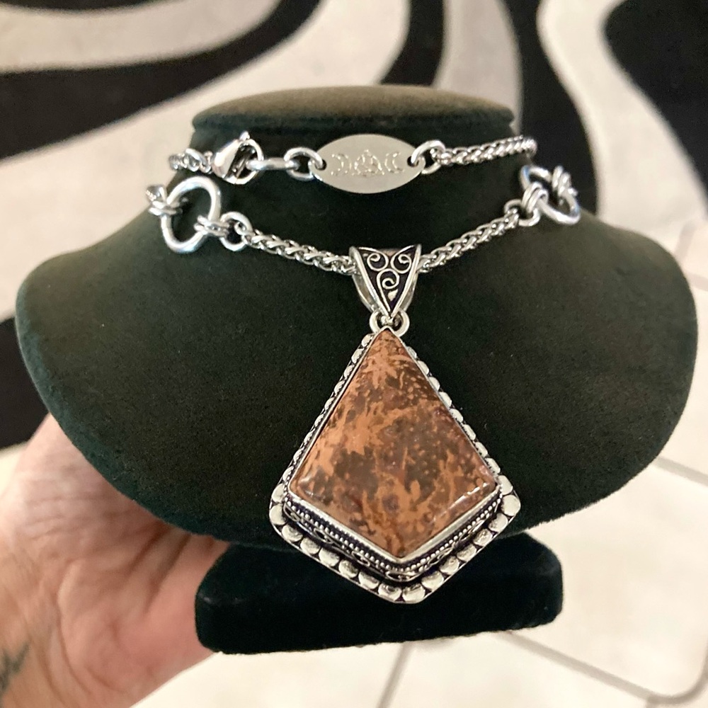 925 sterling silver overlay reddish brown jasper gemstone charm boho necklace
